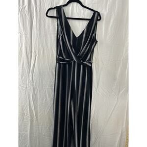 Candie’s Jumper Jumpsuit Romper Womans Black White Stripe Sz M Palazzo‎ Boho